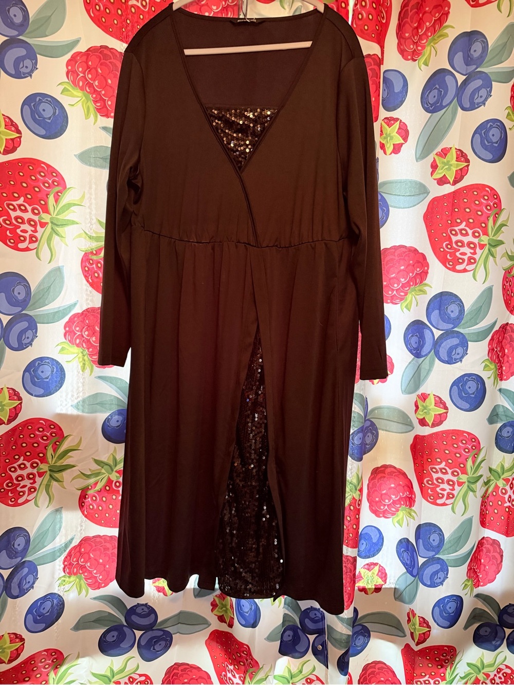 Black Sequin-Detail Long Sleeve Dress